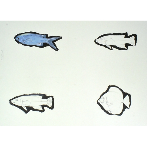 148 - Former Bristol Zoo Gardens - four pieces of original mixed media fish artwork, portraying many kinds... 