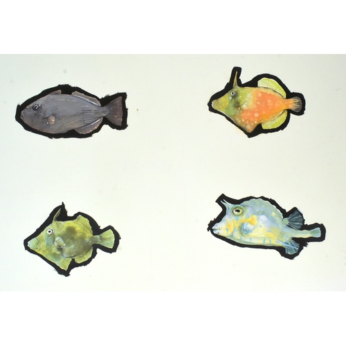 148 - Former Bristol Zoo Gardens - four pieces of original mixed media fish artwork, portraying many kinds... 