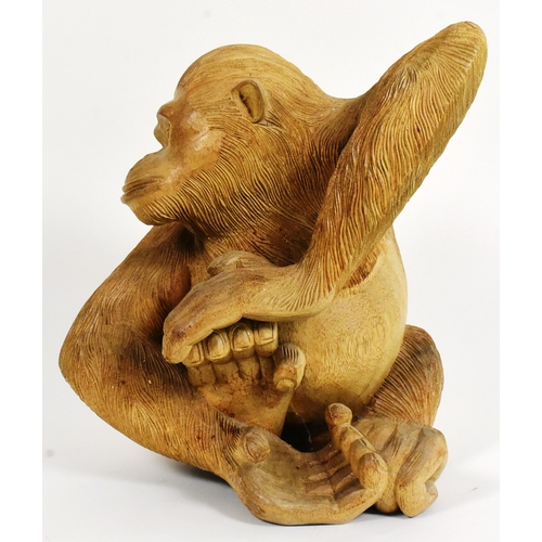 17 - Former Bristol Zoo Gardens - a 20th century hand carved wooden statue of a chimpanzee. Carved in a s... 