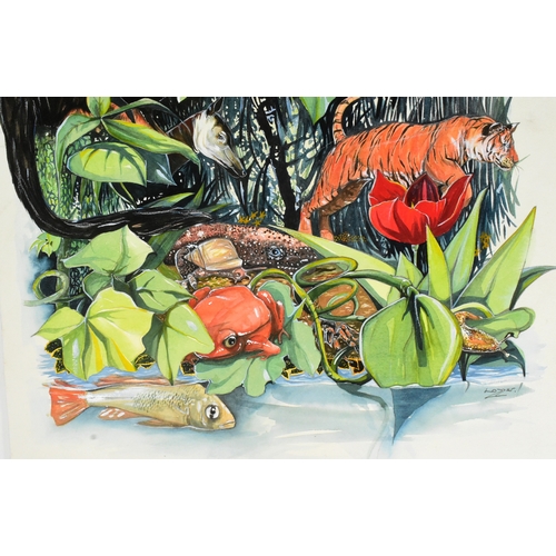 174 - Former Bristol Zoo Gardens - two pieces of zoo animal artwork, one piece featuring an original mixed... 