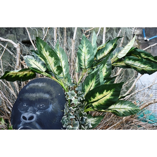 218 - Former Bristol Zoo Gardens - a wooden Gorilla standee, with added plastic foliage. Hand painted, wit... 