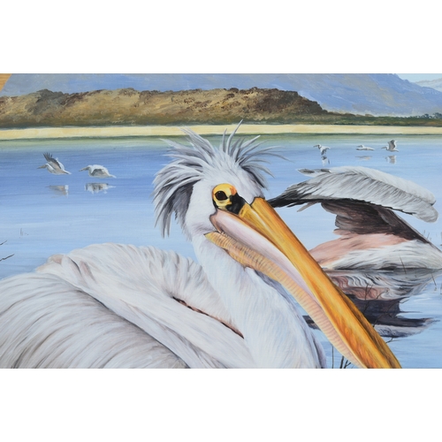 224 - Former Bristol Zoo Gardens - 'Pink-Backed Pelican' - Susan Jane (1999) - oil on board painting of a ... 