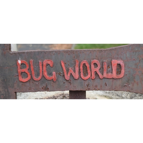 231 - Former Bristol Zoo Gardens - the original cast iron sculpted 'Bug World' sign post from the entrance... 