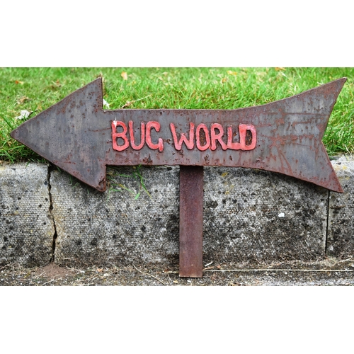 231 - Former Bristol Zoo Gardens - the original cast iron sculpted 'Bug World' sign post from the entrance... 