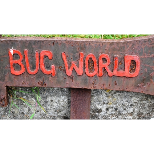 231 - Former Bristol Zoo Gardens - the original cast iron sculpted 'Bug World' sign post from the entrance... 