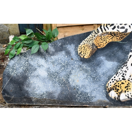 232 - Former Bristol Zoo Gardens - a wooden leopard standee, with added plastic foliage. Hand painted, wit... 