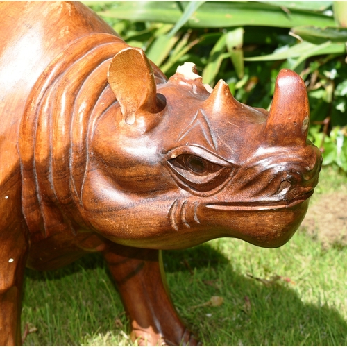 28 - Former Bristol Zoo Gardens - a large carved hardwood statue of a Rhinoceros / Rhino. Original artist... 