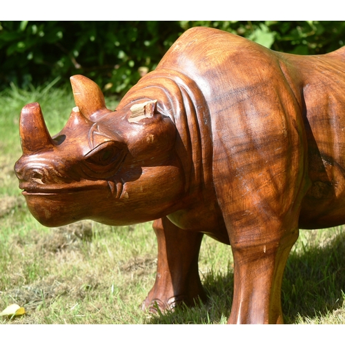 28 - Former Bristol Zoo Gardens - a large carved hardwood statue of a Rhinoceros / Rhino. Original artist... 