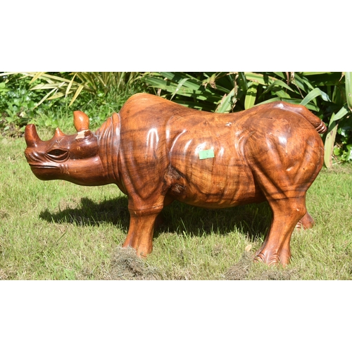 28 - Former Bristol Zoo Gardens - a large carved hardwood statue of a Rhinoceros / Rhino. Original artist... 