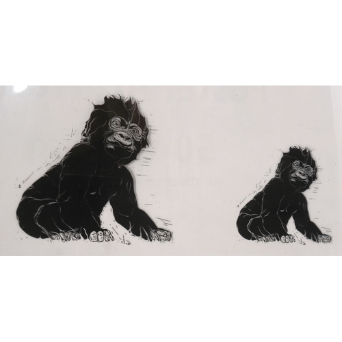 284 - Former Bristol Zoo Gardens - a framed animation cel of a baby Gorilla. Featuring three images of the... 