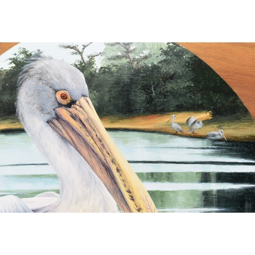 291 - Former Bristol Zoo Gardens - 'Spot-Billed Pelican' - Susan Jane (1998) - oil on board painting of a ... 