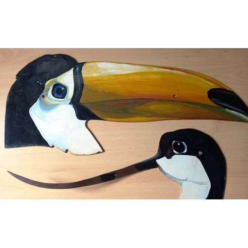 296 - Former Bristol Zoo Gardens - two large vintage metal painted bird displays, comprising a Toucan and ... 