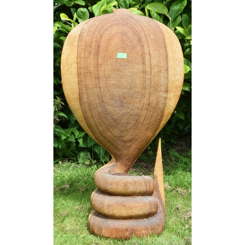 38 - Former Bristol Zoo Gardens - a large mid-century carved wooden sculpture of an Asian King Cobra snak... 