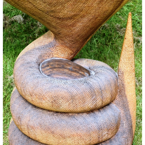 38 - Former Bristol Zoo Gardens - a large mid-century carved wooden sculpture of an Asian King Cobra snak... 