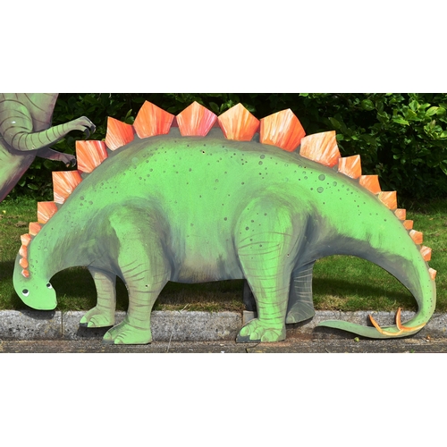 42 - Former Bristol Zoo Gardens - two large wooden dinosaur signs / displays. MDF construction, hand pain... 