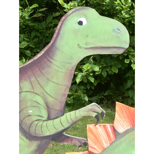 42 - Former Bristol Zoo Gardens - two large wooden dinosaur signs / displays. MDF construction, hand pain... 