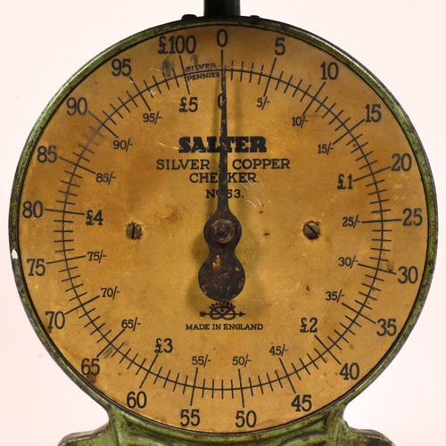 48 - Former Bristol Zoo Gardens - a vintage set of Salter 'Silver & Copper Checker ' coin weighing scales... 