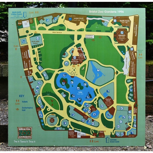 56 - Former Bristol Zoo Gardens - an original Bristol Zoo Gardens map sign, dated 1996, as displayed arou... 