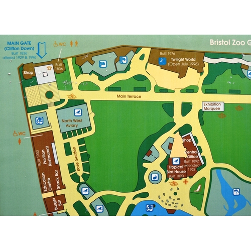 56 - Former Bristol Zoo Gardens - an original Bristol Zoo Gardens map sign, dated 1996, as displayed arou... 