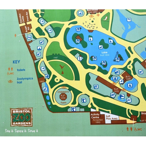 56 - Former Bristol Zoo Gardens - an original Bristol Zoo Gardens map sign, dated 1996, as displayed arou... 