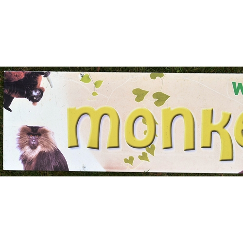 71 - Former Bristol Zoo Gardens - an original Monkey Jungle sign, from the entrance. White, with photogra... 