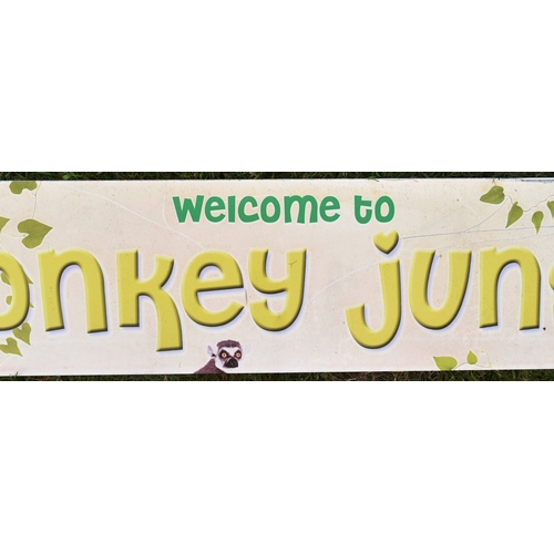 71 - Former Bristol Zoo Gardens - an original Monkey Jungle sign, from the entrance. White, with photogra... 