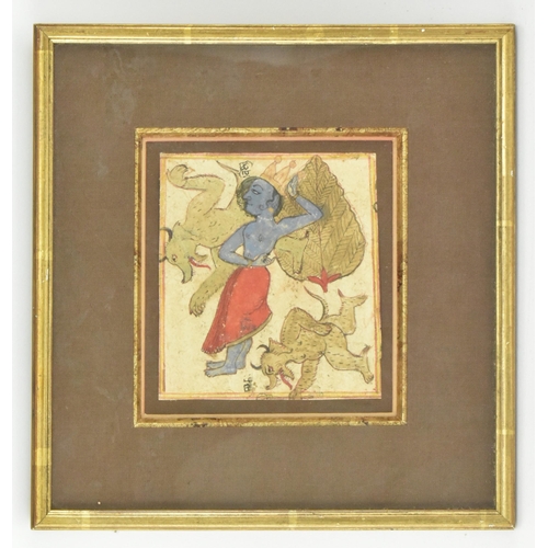 113 - Two Indian Mughal illustrated manuscript fragments. The lot comprising a 19th century watercolour an... 