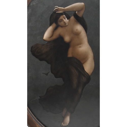 126 - An early 20th century Art Nouveau Pre Raphaelite reverse glass painting of a nude lady. The lady on ... 