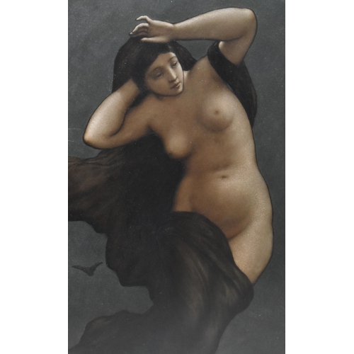 126 - An early 20th century Art Nouveau Pre Raphaelite reverse glass painting of a nude lady. The lady on ... 