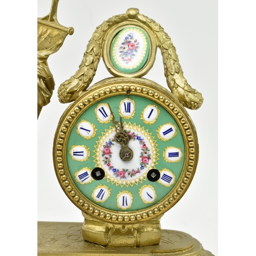 132 - Japy Freres - a French 19th century gilt metal & enamel 8-day movement mantle clock. The clock h... 