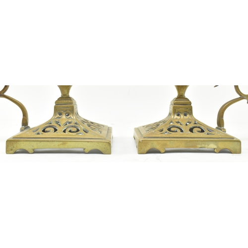 139 - A pair of mid 19th century believed French gothic style brass pierced night lights / candlesticks. E... 