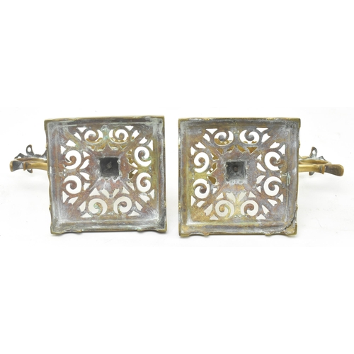 139 - A pair of mid 19th century believed French gothic style brass pierced night lights / candlesticks. E... 