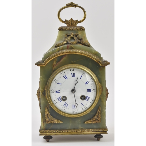 140 - A French continental early 20th century green onyx & brass mounted eight-day mantle clock. The c... 