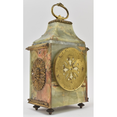 140 - A French continental early 20th century green onyx & brass mounted eight-day mantle clock. The c... 