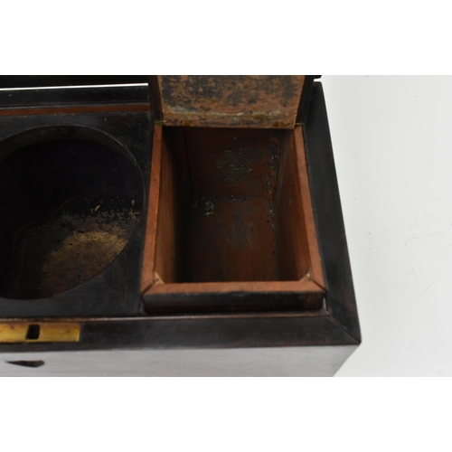 145 - An early 19th century rosewood tea caddy box of rectangular form. The hinged cover opening to reveal... 