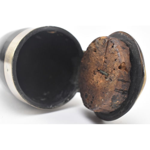 147 - A 19th century Victorian Scottish horn snuff mull. The snuff mull having a metal collar and a hinged... 