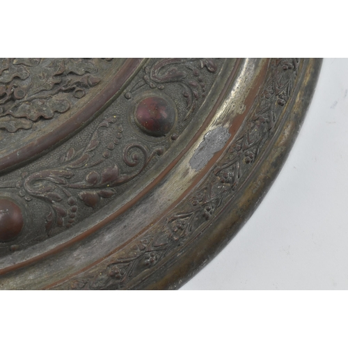 154 - A Victorian 19th century copper commemorative trophy plaque. The circular plaque having in relief de... 