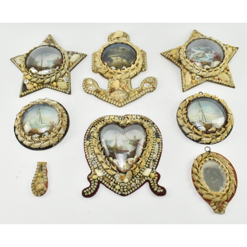 16 - A collection of early 20th century Edwardian seashell sailor love token dioramas. The lot comprising... 