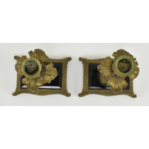 167 - A pair of French Louis XVI style late 19th / early 20th century brass & black glass desk table c... 