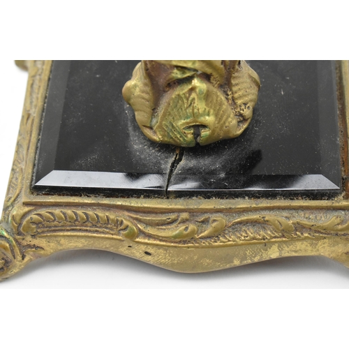 167 - A pair of French Louis XVI style late 19th / early 20th century brass & black glass desk table c... 