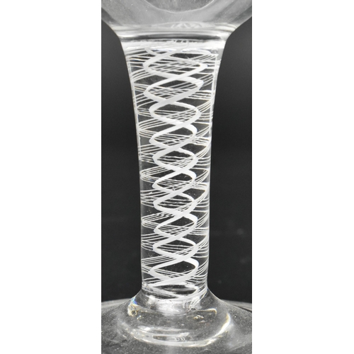 17 - A George II mid 18th century circa 1760 crystal double opaque twist wine goblet glass. Wide rounded ... 