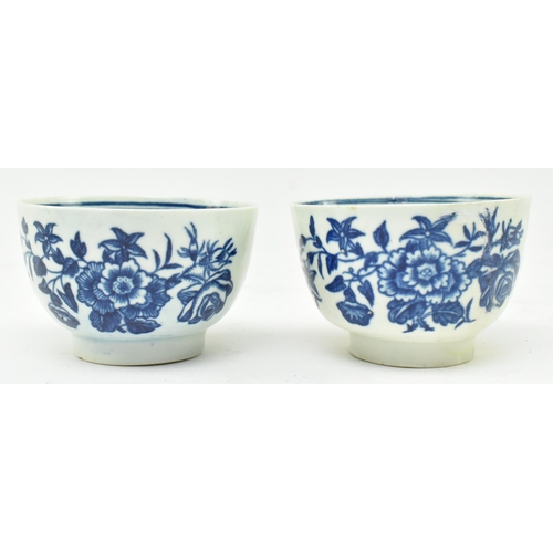 18 - A near pair of late 18th century First Period Worcester porcelain tea bowls and saucers. Each tea bo... 