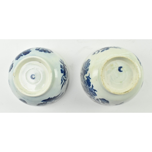 18 - A near pair of late 18th century First Period Worcester porcelain tea bowls and saucers. Each tea bo... 