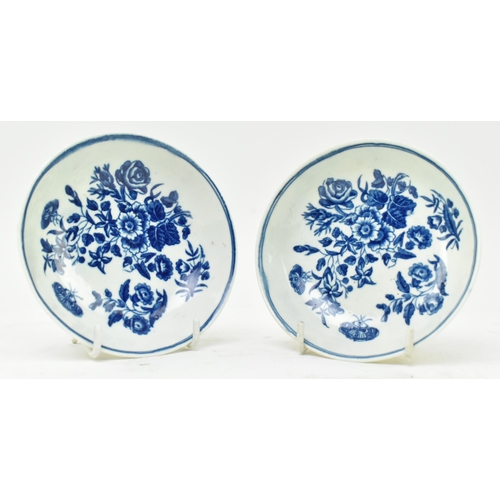 18 - A near pair of late 18th century First Period Worcester porcelain tea bowls and saucers. Each tea bo... 