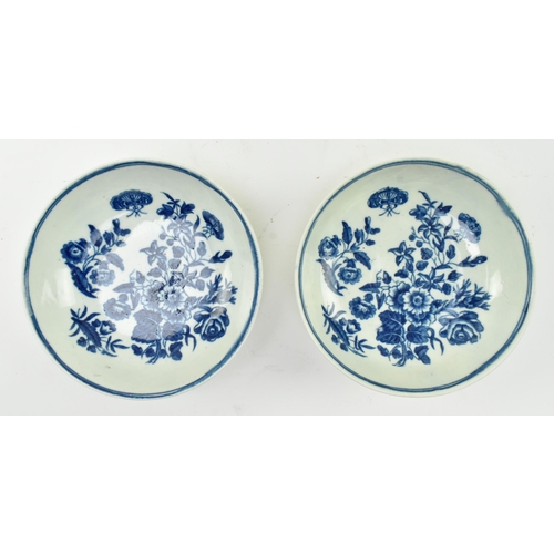 18 - A near pair of late 18th century First Period Worcester porcelain tea bowls and saucers. Each tea bo... 