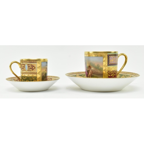 180 - Two early 19th century Royal Vienna style hand painted porcelain teacups. The lot comprising a coffe... 