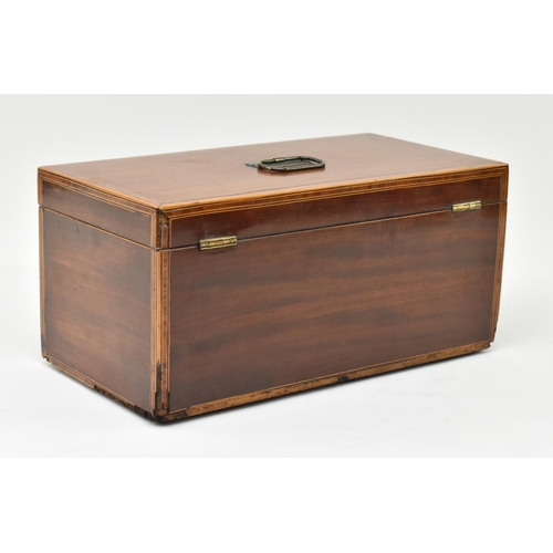 184 - An early 19th century George III Regency mahogany and satinwood marquetry inlaid tea caddy box. The ... 