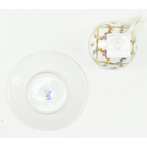 185 - A 19th century continental Dresden marked hand painted porcelain teacup & saucer. Each decorated... 