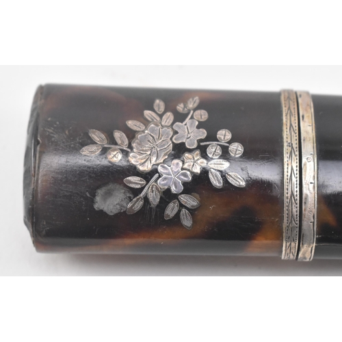 186 - An early 19th century George III tortoiseshell pique inlaid bodkin etui case. The case of a tapering... 