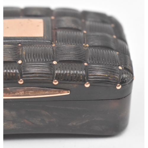 191 - Two 19th century Victorian tortoiseshell plaque and hinged lid snuff boxes. The lot comprising a rec... 